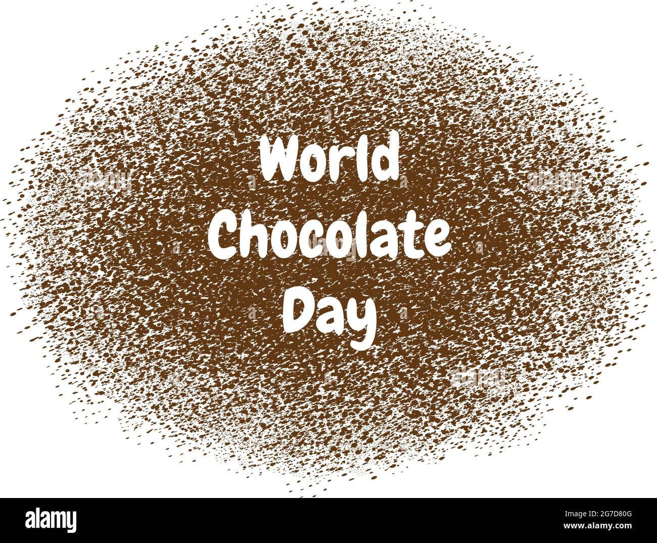 World chocolate day with a white inscription on the background of sprinkled cocoa. Vector illustration Stock Vector