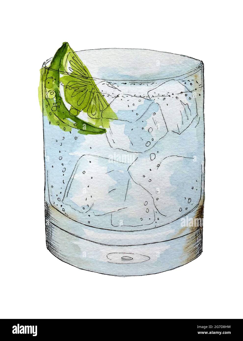 Gin and tonic cocktail. Vector drink, watercolor, hand drawing, sketch.  Isolated on white background. Vector illustration Stock Vector Image & Art  - Alamy
