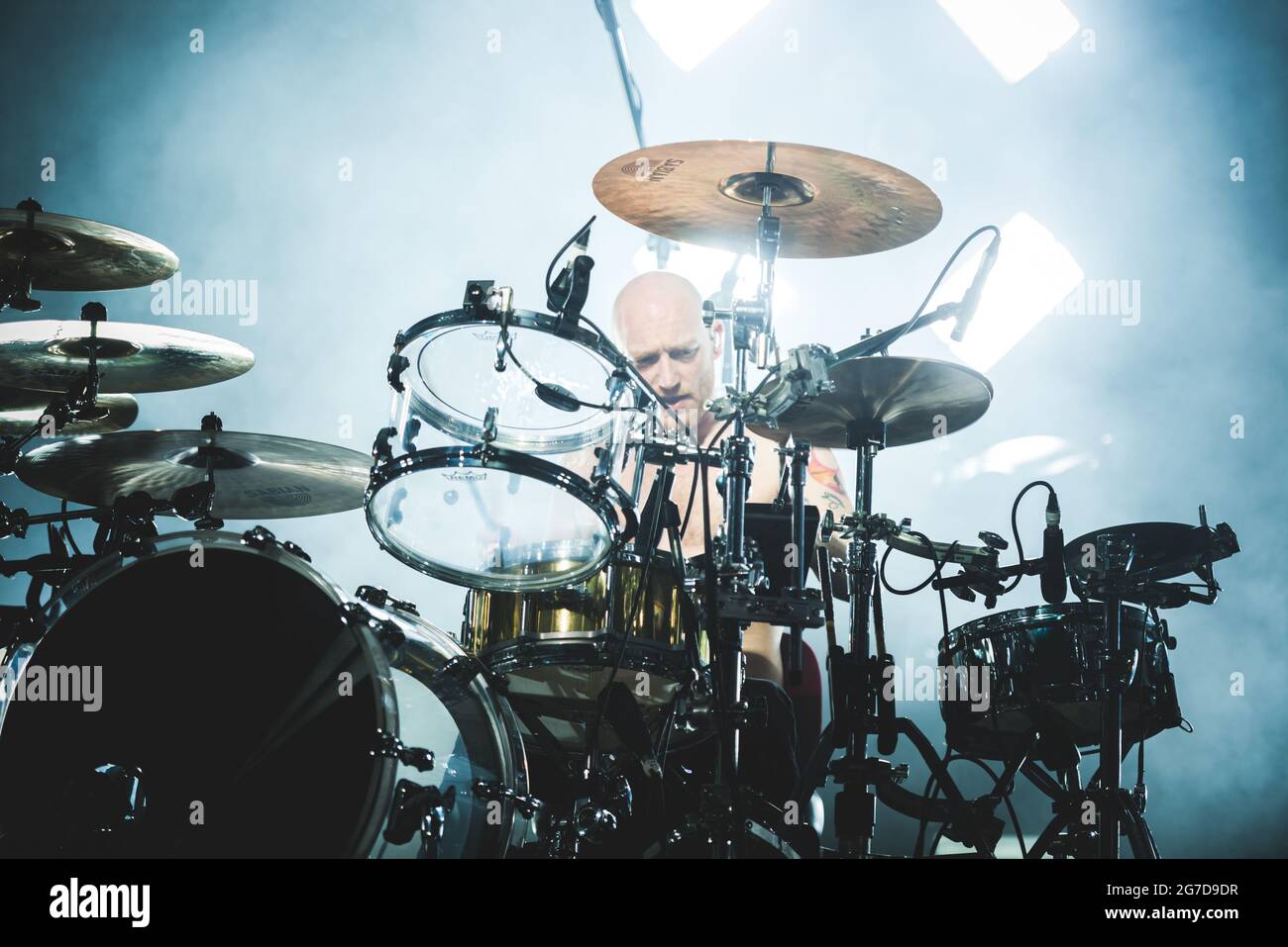 PADOVA, GRAN TEATRO GEOX, ITALY: Ben Johnston, drummer of the Scottish rock band Biffy Clyro performing live on stage in Padova, for the “Ellipsis” European tour Stock Photo