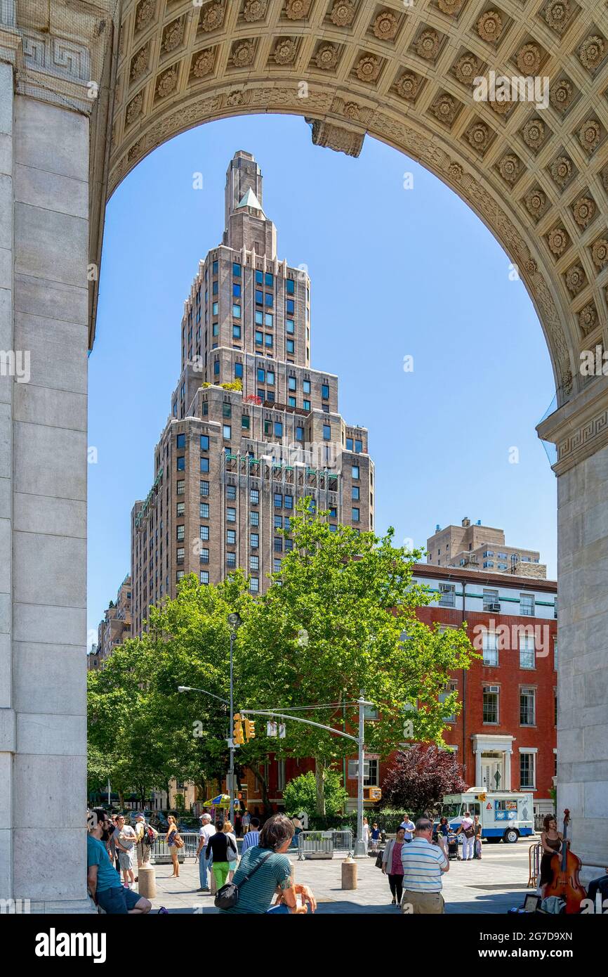 One Fifth Avenue is a landmark apartment building overlooking Washington Square in Greenwich Village. Stock Photo