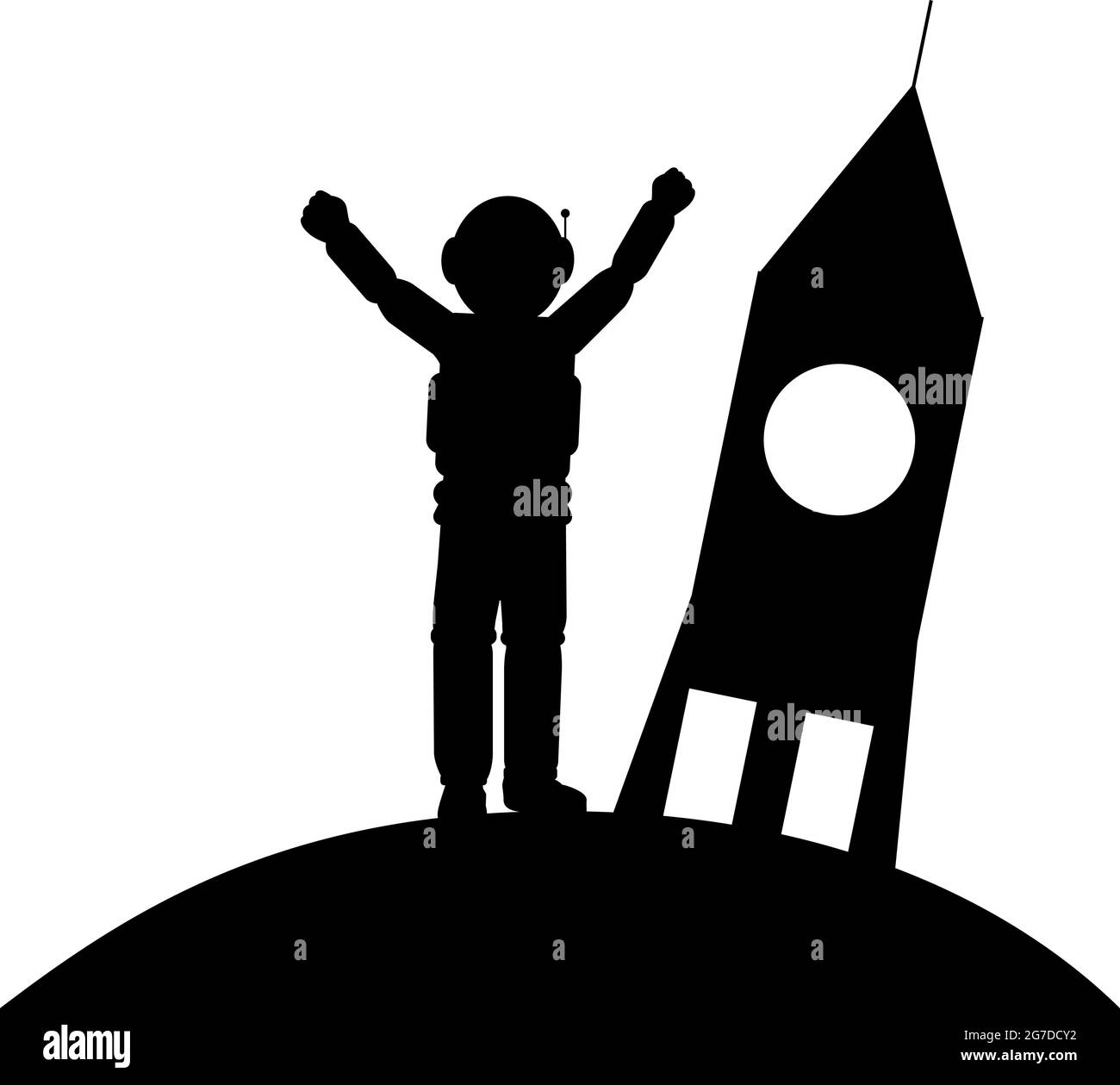 Silhouette boy dreaming space exploration. Symbol illustration icon logo Stock Vector