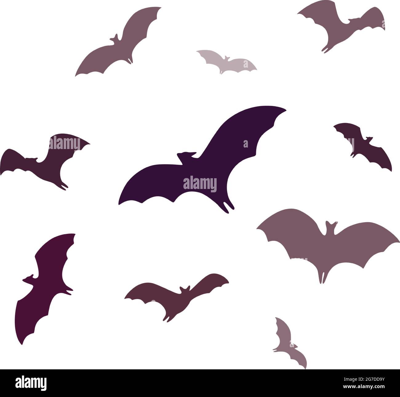 Flying bats, a group of cartoon cave bats isolated on white background. Vector illustration in flat cartoon style Stock Vector