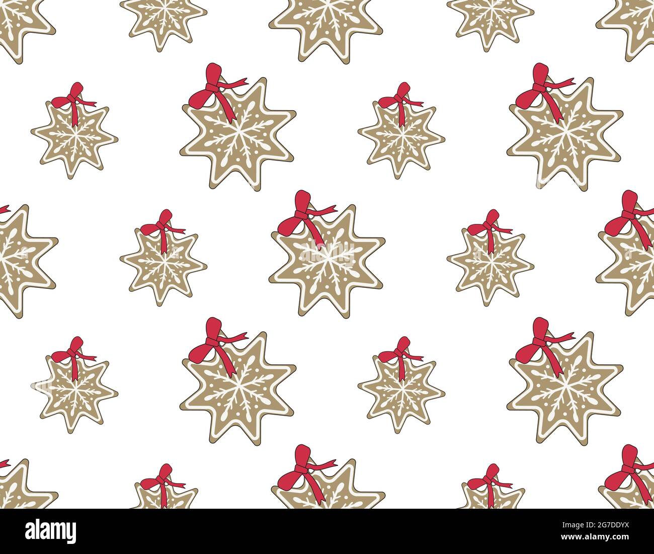Seamless pattern Merry Christmas gingerbread cookies with white icing in the form of snowflakes Stock Vector