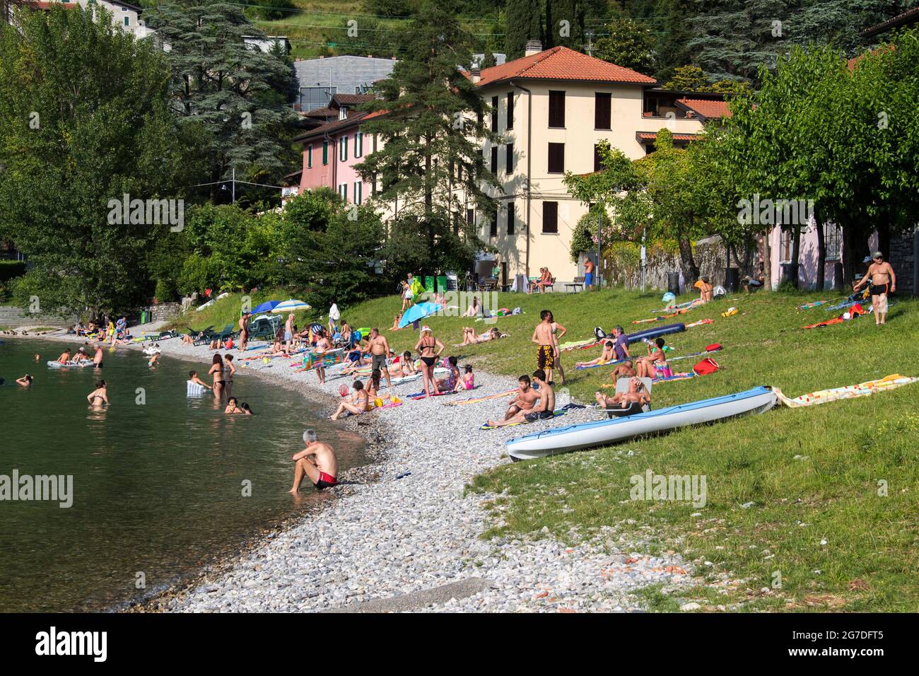 Riva Bianca beach, Castello, Lierna, Como Lake, Lombardy, Italy, Europe, Stock Photo