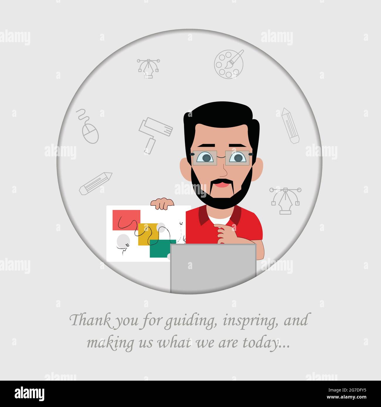 Poster of Teachers day. Teachers teaching students on the online platforms. Poster also giving thank you message  to teacher for guiding and inspiring stud Stock Vector