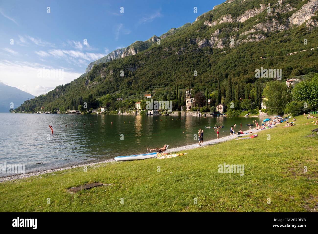 Riva Bianca beach, Castello, Lierna, Como Lake, Lombardy, Italy, Europe Stock Photo