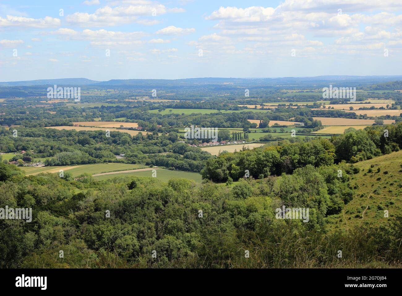 A view across the south downs from Butser Hill, Hampshire Stock Photo