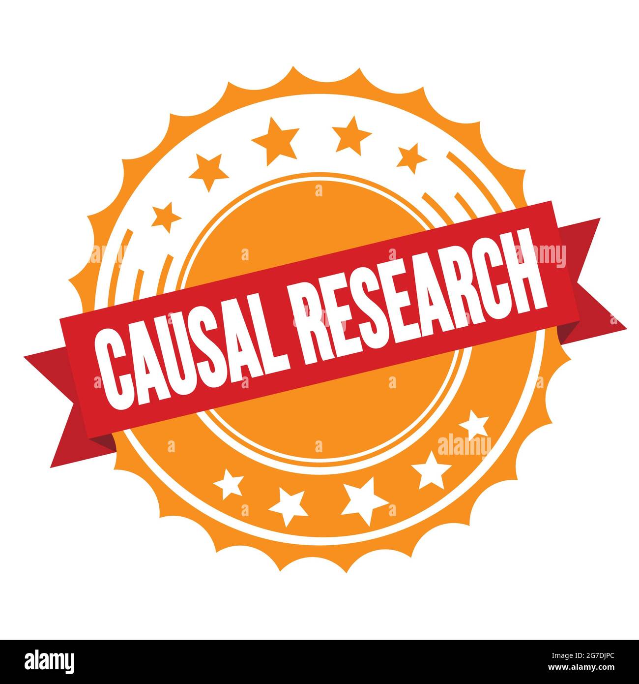 CAUSAL RESEARCH text on red orange ribbon badge stamp. Stock Photo