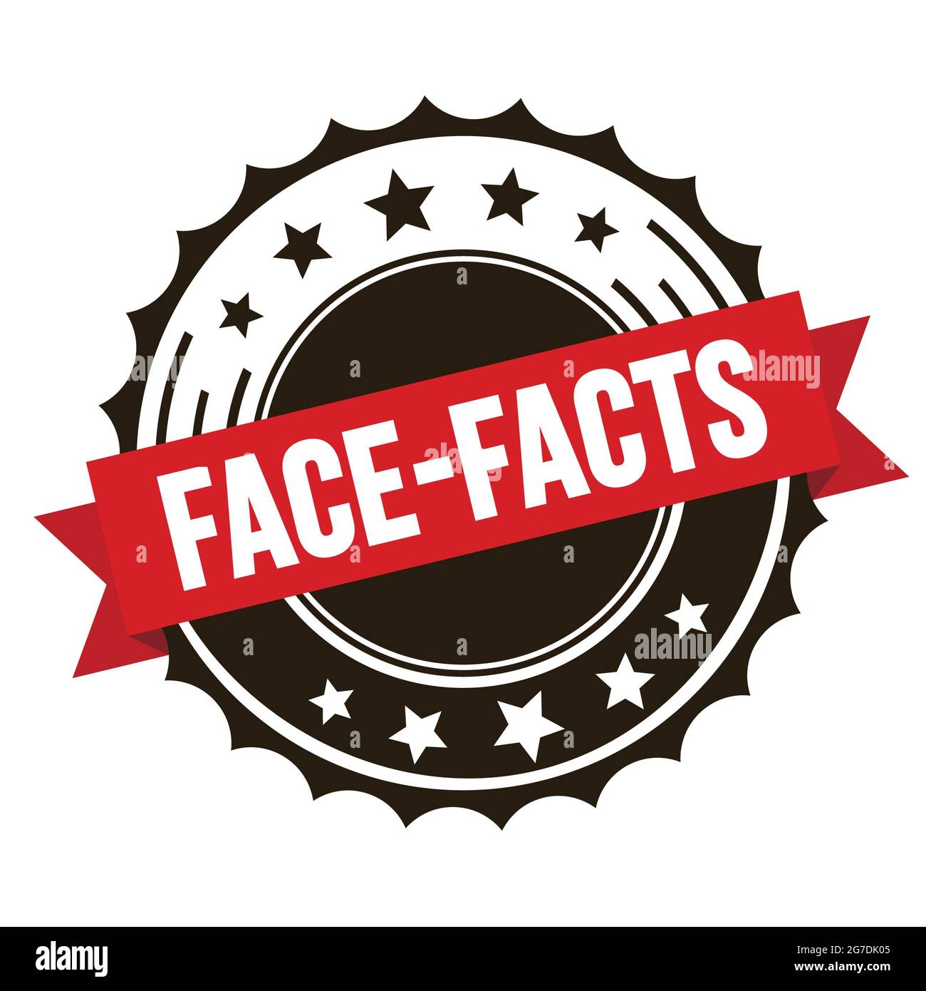 FACE-FACTS text on red brown ribbon badge stamp. Stock Photo