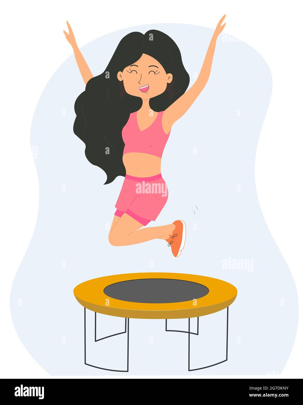 Cute cartoon girl jumping on the trampoline Stock Vector Image & Art