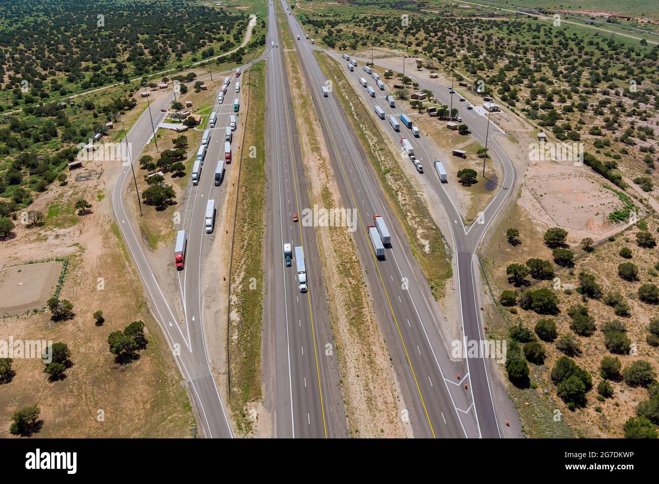 Panoramic Aerial Horizontal View Of Rest Area Truck Stop On The Car 