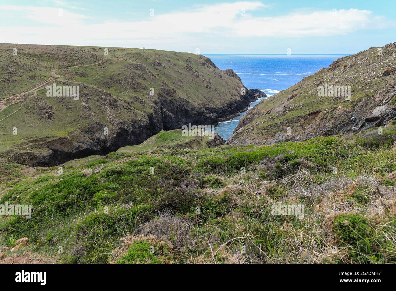 Looking towards Gew-graze on the coast on the Lizard Peninsular, Cornwall, England, UK Stock Photo