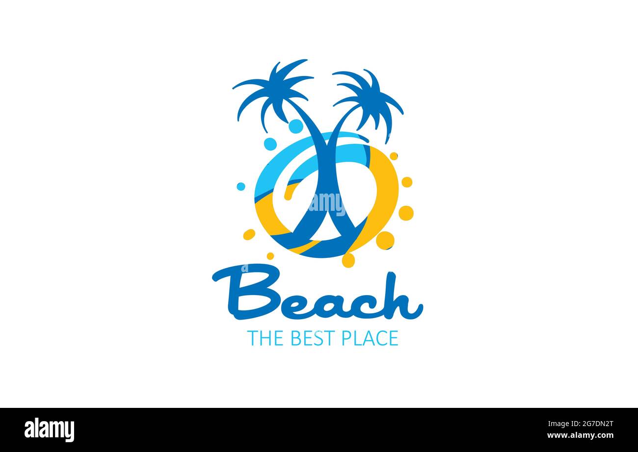 Vector icon for the beach with the image of a palm tree and the sea ...