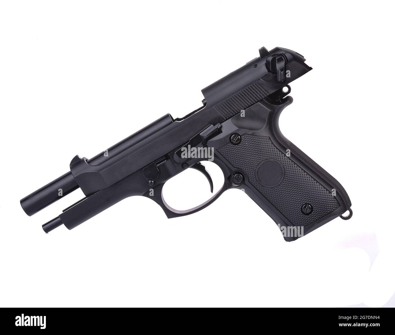 semi automatic 9 m.m handgun pistol isolated on white background Stock Photo