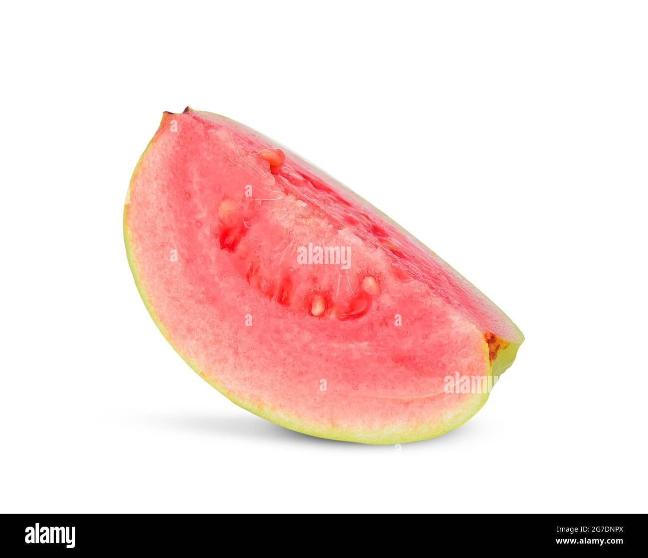 Closeup of Sliced pink guava isolated on white background Stock Photo