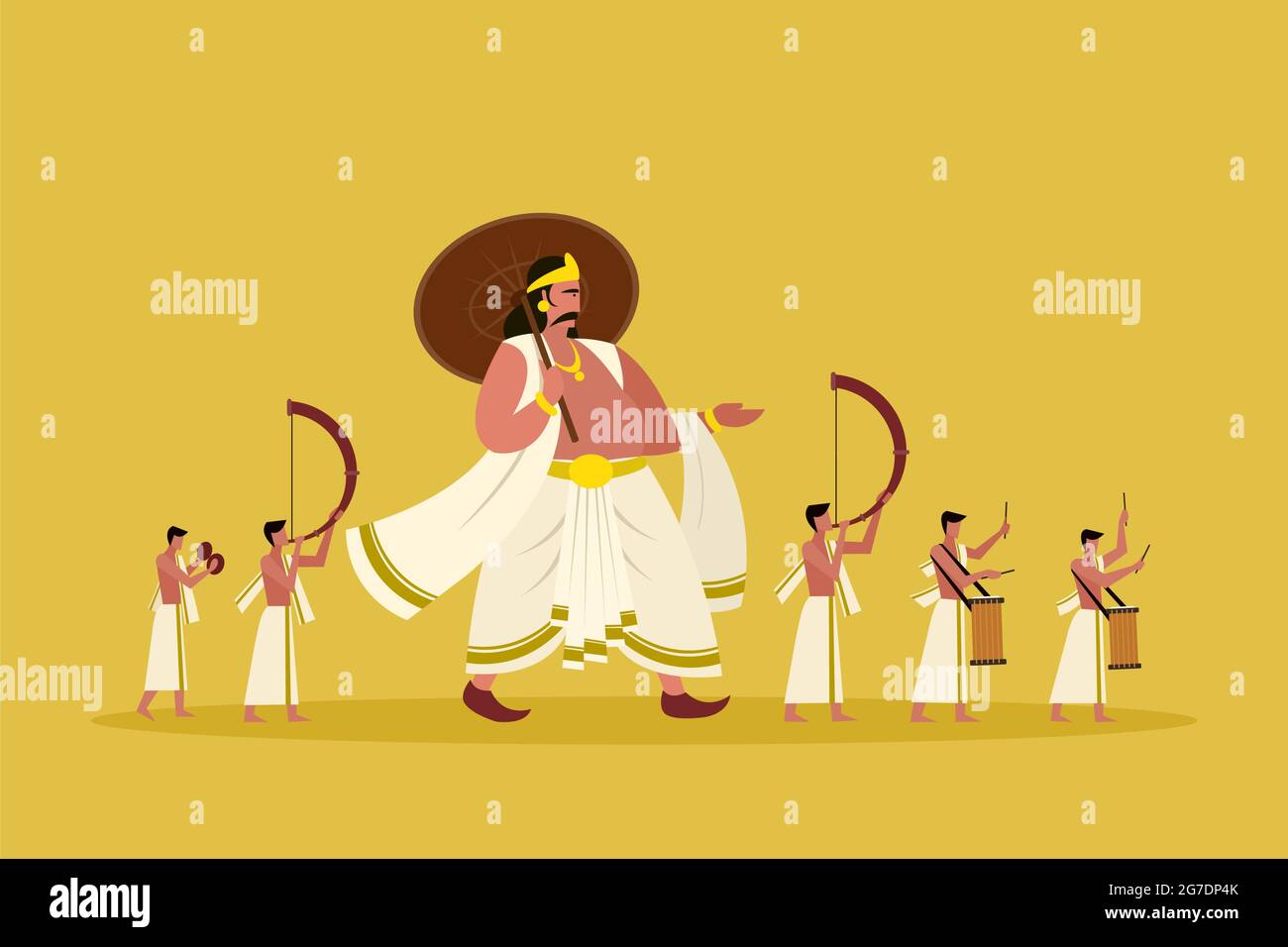 Mythical King of Kerala 'Mahabali' walking along with people playing  percussion instruments during the Onam Festival Stock Vector Image & Art -  Alamy