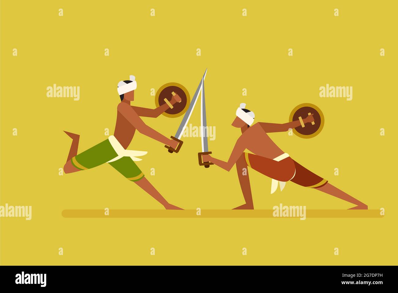 Illustration of People performing  South Indian martial art 'Kalaripayattu' Stock Vector