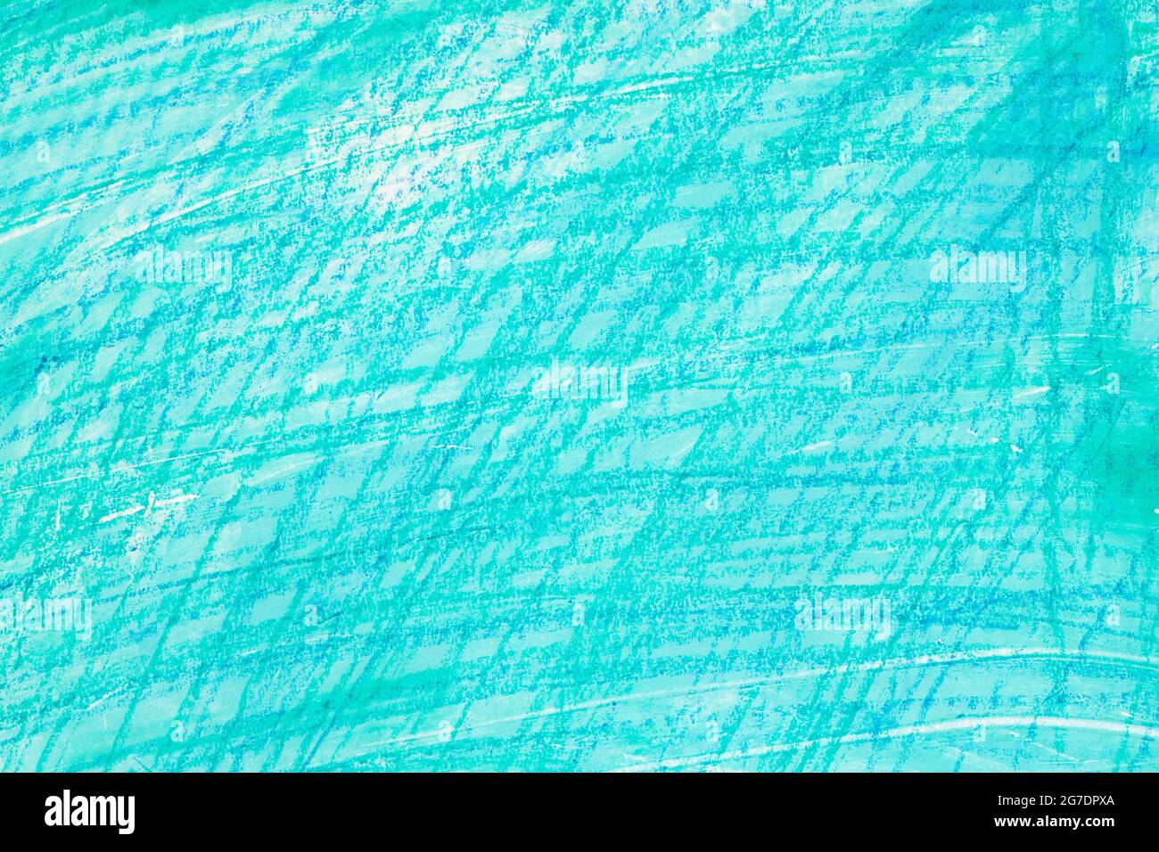 turquoise color crayon drawing on paper background texture Stock Photo