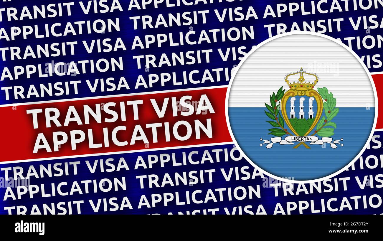 San Marino Circular Flag with Transit Visa Application Titles 3D