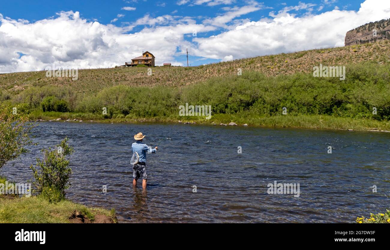 Fly Fisherman Casting On The Rio Grande River Stock Photo - Alamy