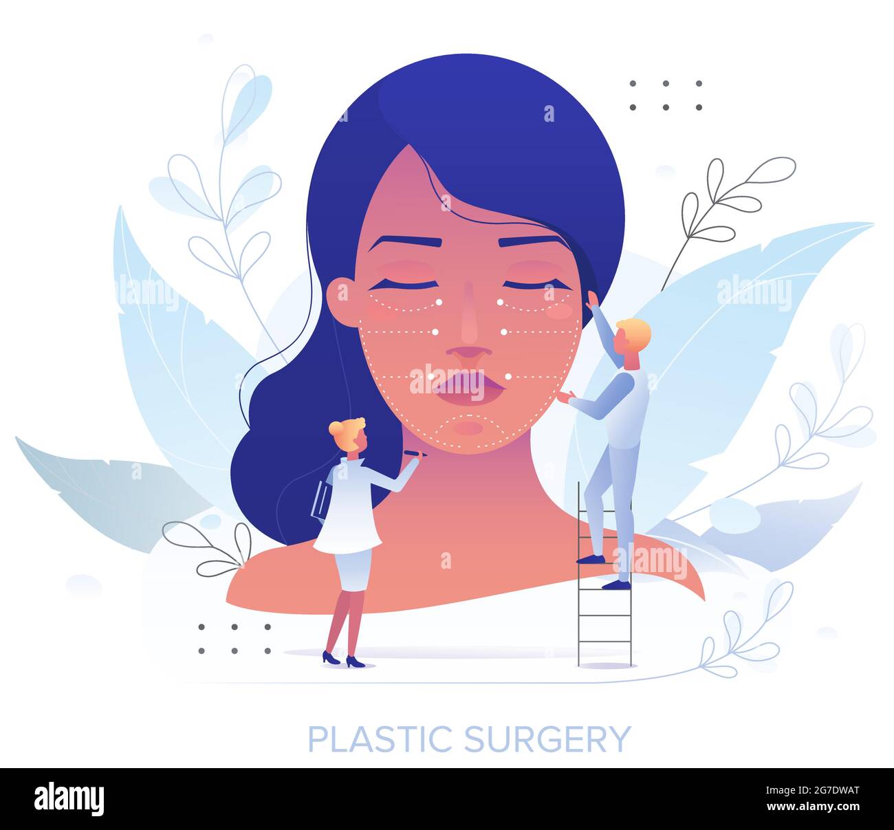 Doctor plastic surgeon drawing incision lines with marker on female