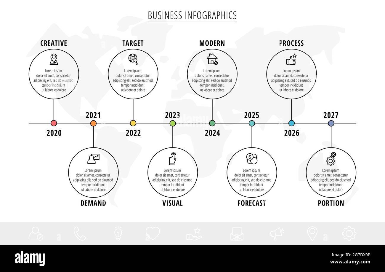 Business vector infographics with 8 line circles. Timeline ...