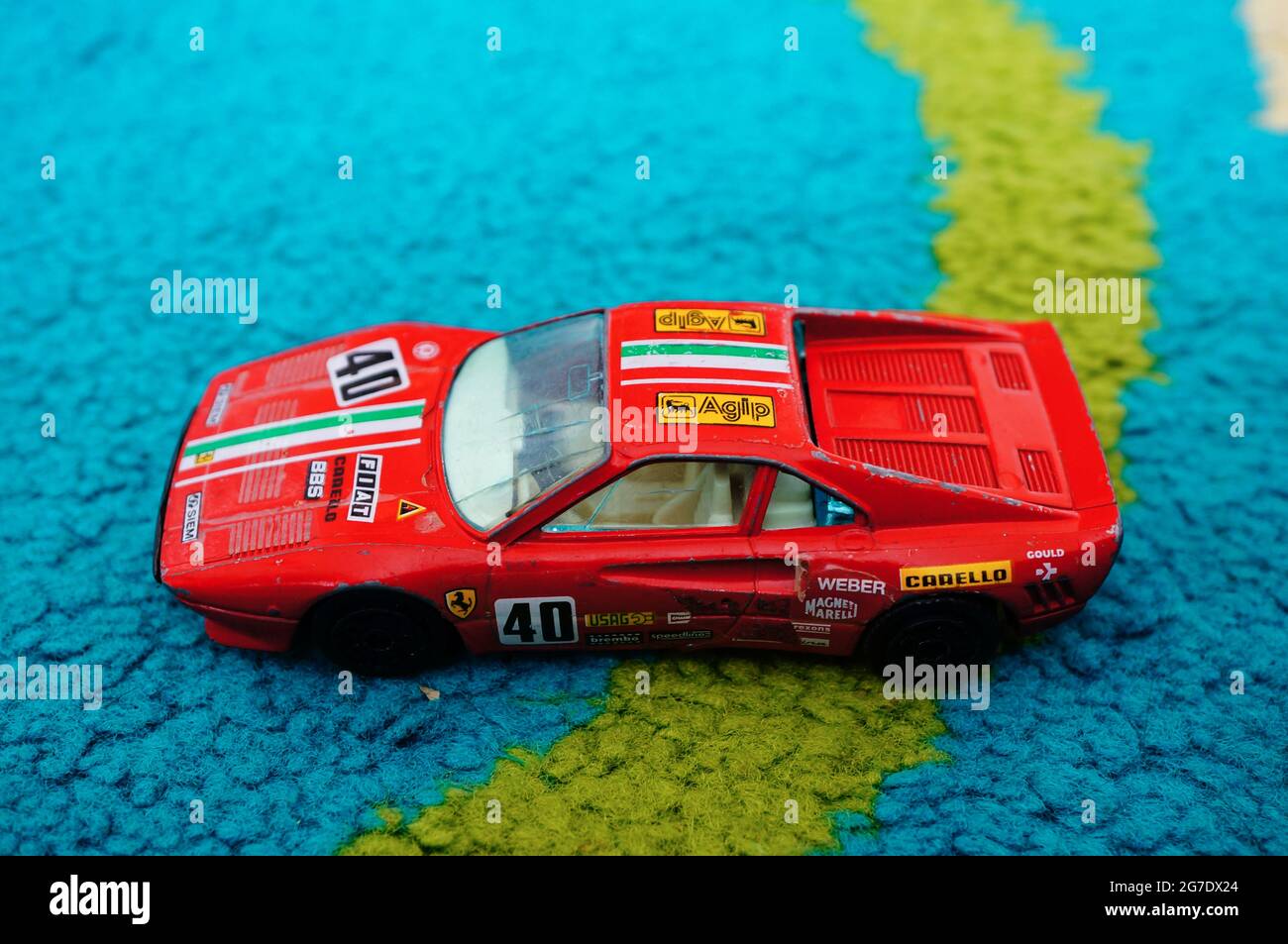 POZNAN, POLAND - Sep 10, 2018: A red Bburago toy model Ferrari GTO sports car Stock Photo