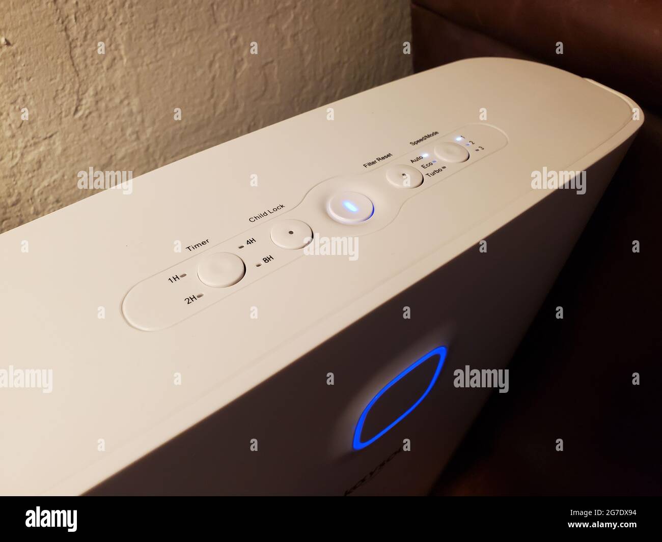 Okaysou Airmax 10L pro smart HEPA 13 air purifier in a smart home in Lafayette, California, May 19, 2021. () Stock Photo