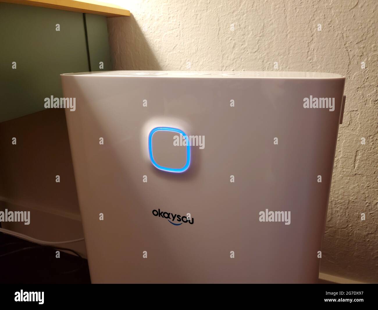 Okaysou Airmax 10L pro smart HEPA 13 air purifier in a smart home in Lafayette, California, May 19, 2021. () Stock Photo
