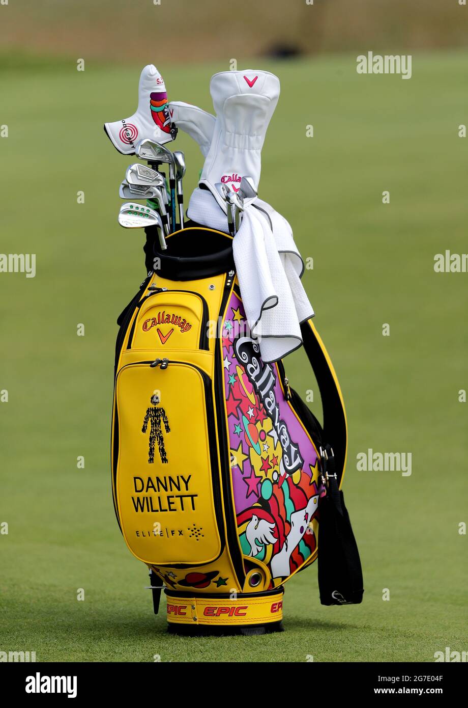 Golf bag during the open at royal st hires stock photography