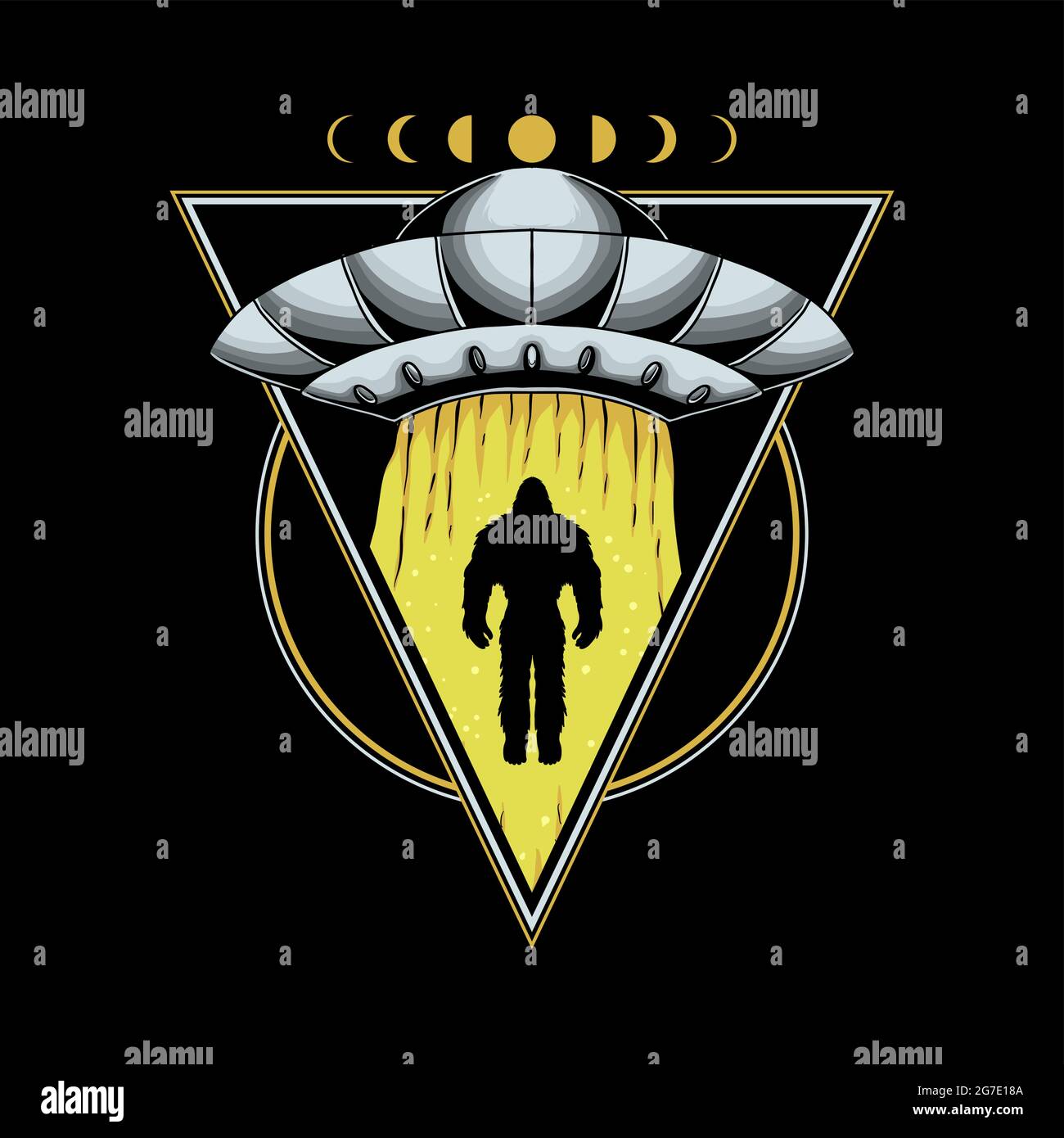 Bigfoot kidnapped by ufo vector illustration Stock Vector
