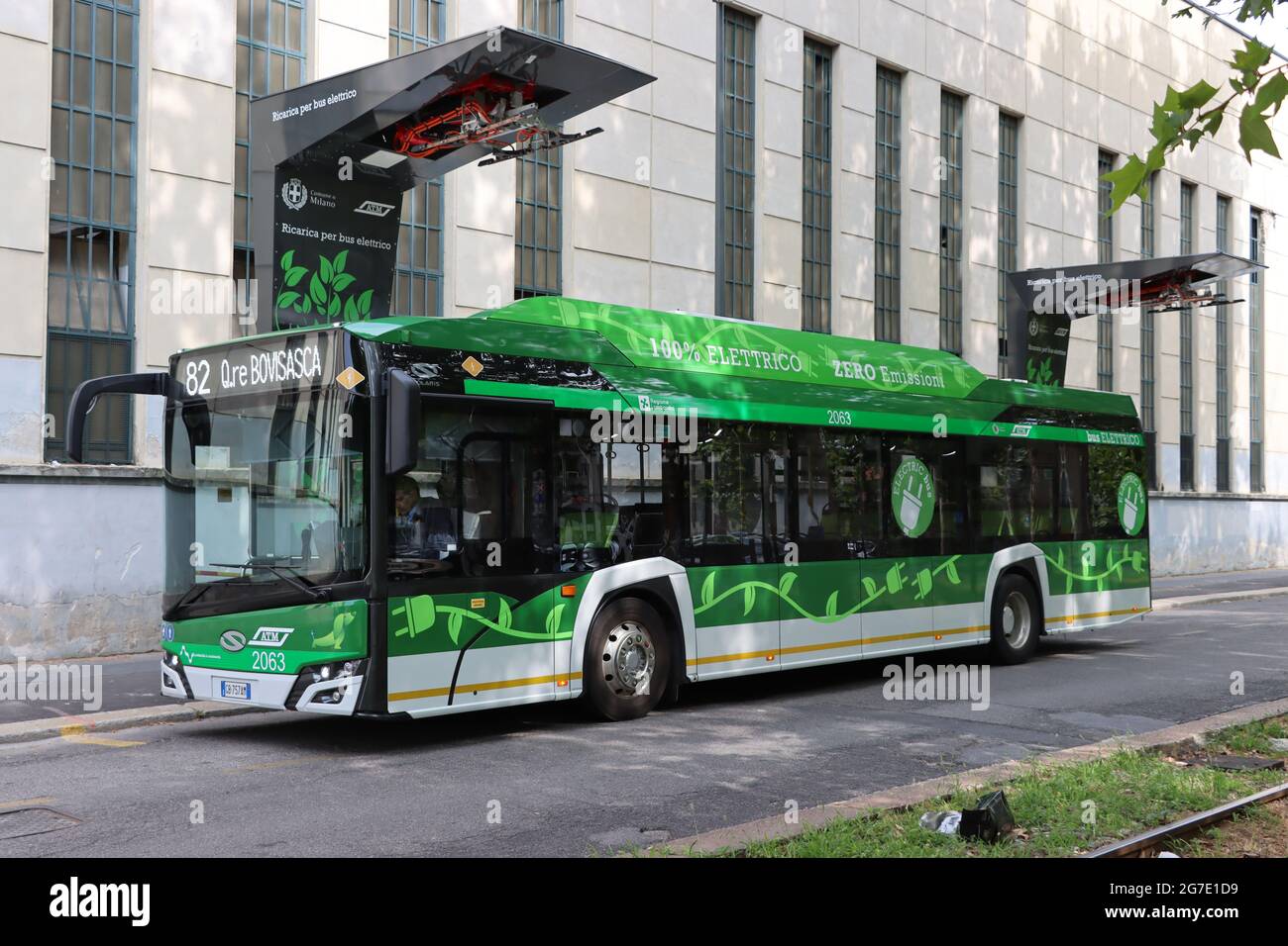 Electric bus charging station in Milan Stock Photo - Alamy
