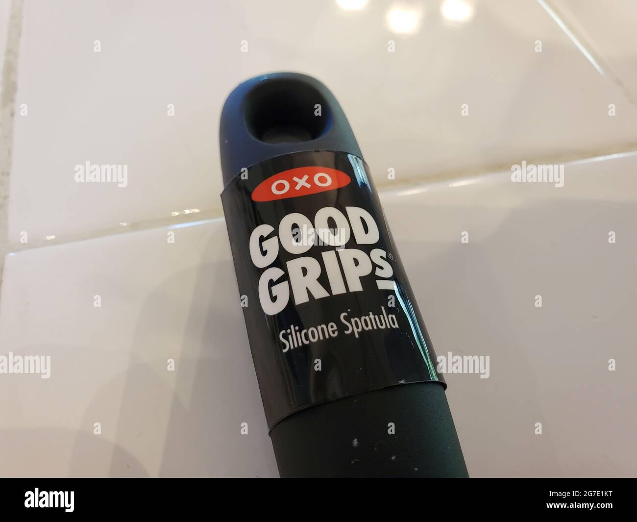 Close-up of logo for OXO Good Grips kitchen utensil, Lafayette, California, June 6, 2021. () Stock Photo