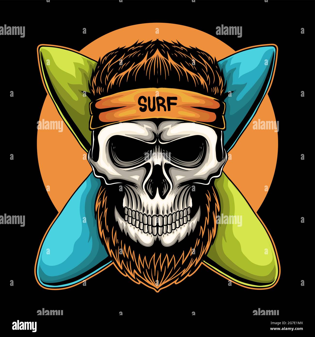 Skull surfing board vector illustration Stock Vector