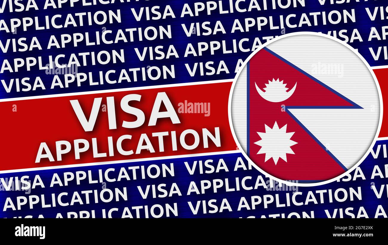Nepal Circular Flag with Visa Application Titles 3D Illustration
