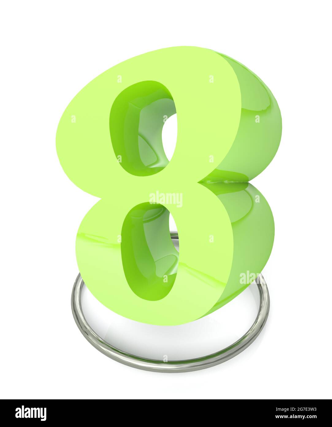 Number 8 green over metallic circle on white background - 3D rendering ...