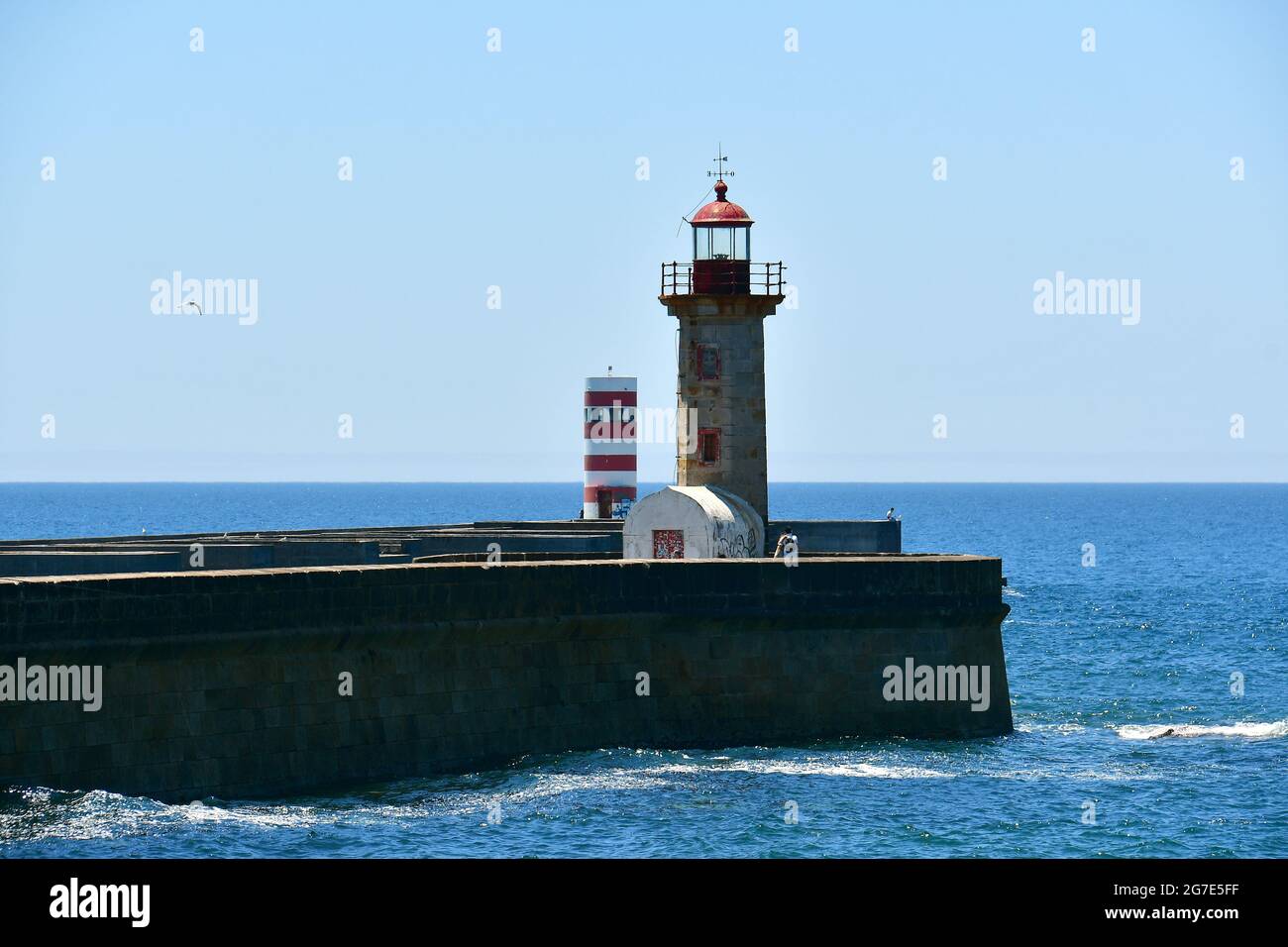 Felgueiras Lighthouse, Farolim do Molhe de Felgueiras, Atlantic Ocean, Foz do Douro, Porto, Portugal, Europe Stock Photo