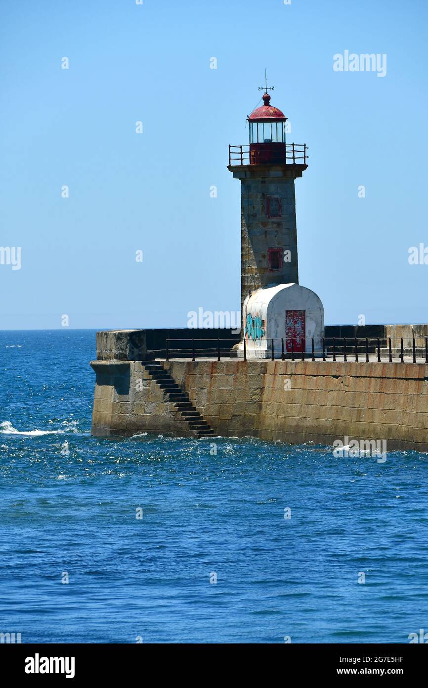 Felgueiras Lighthouse, Farolim do Molhe de Felgueiras, Atlantic Ocean, Foz do Douro, Porto, Portugal, Europe Stock Photo