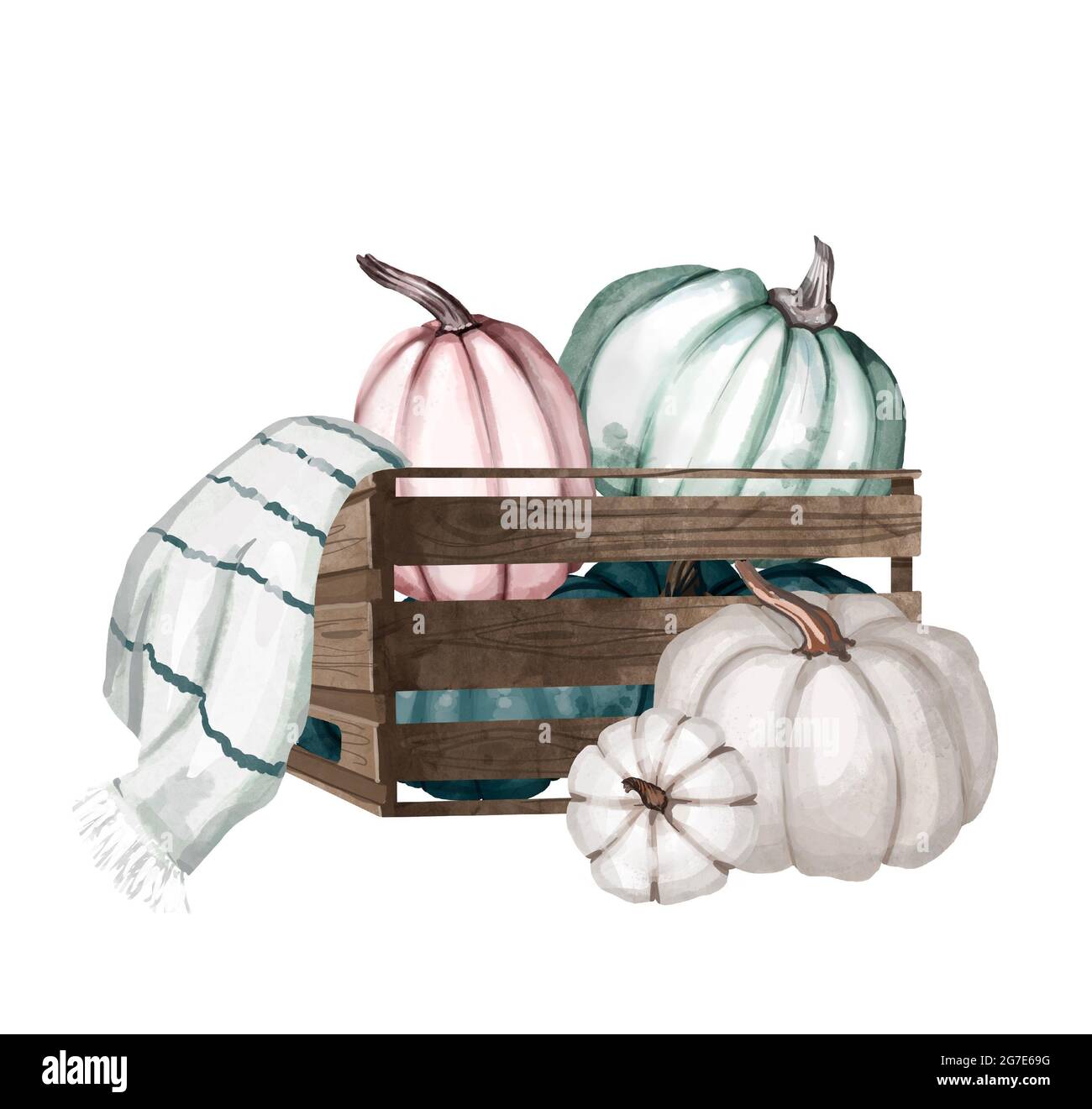 Watercolor composition of colorful pumpkins and autumn leaves ...