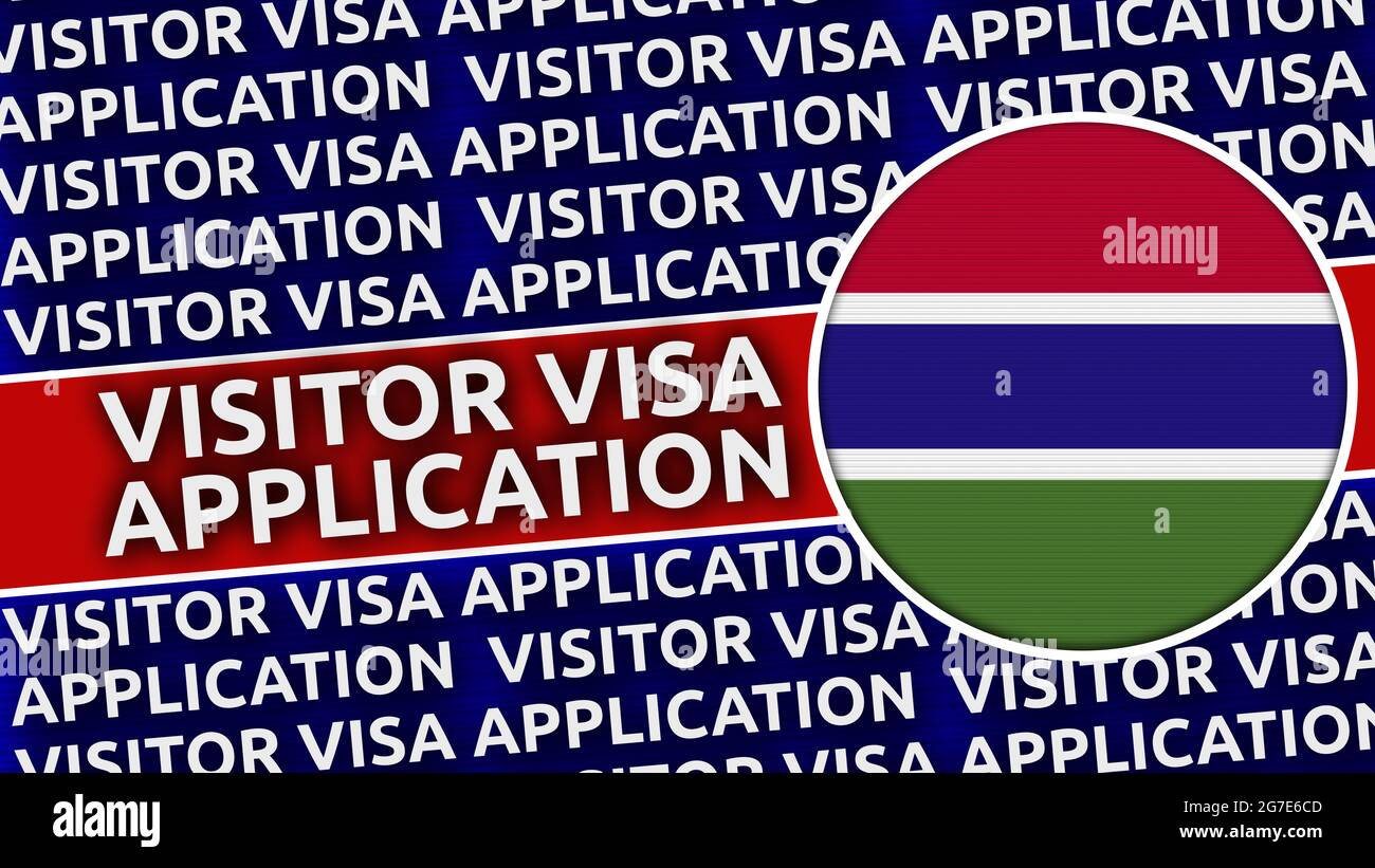 Gambia Circular Flag with Visitor Visa Application Titles 3D