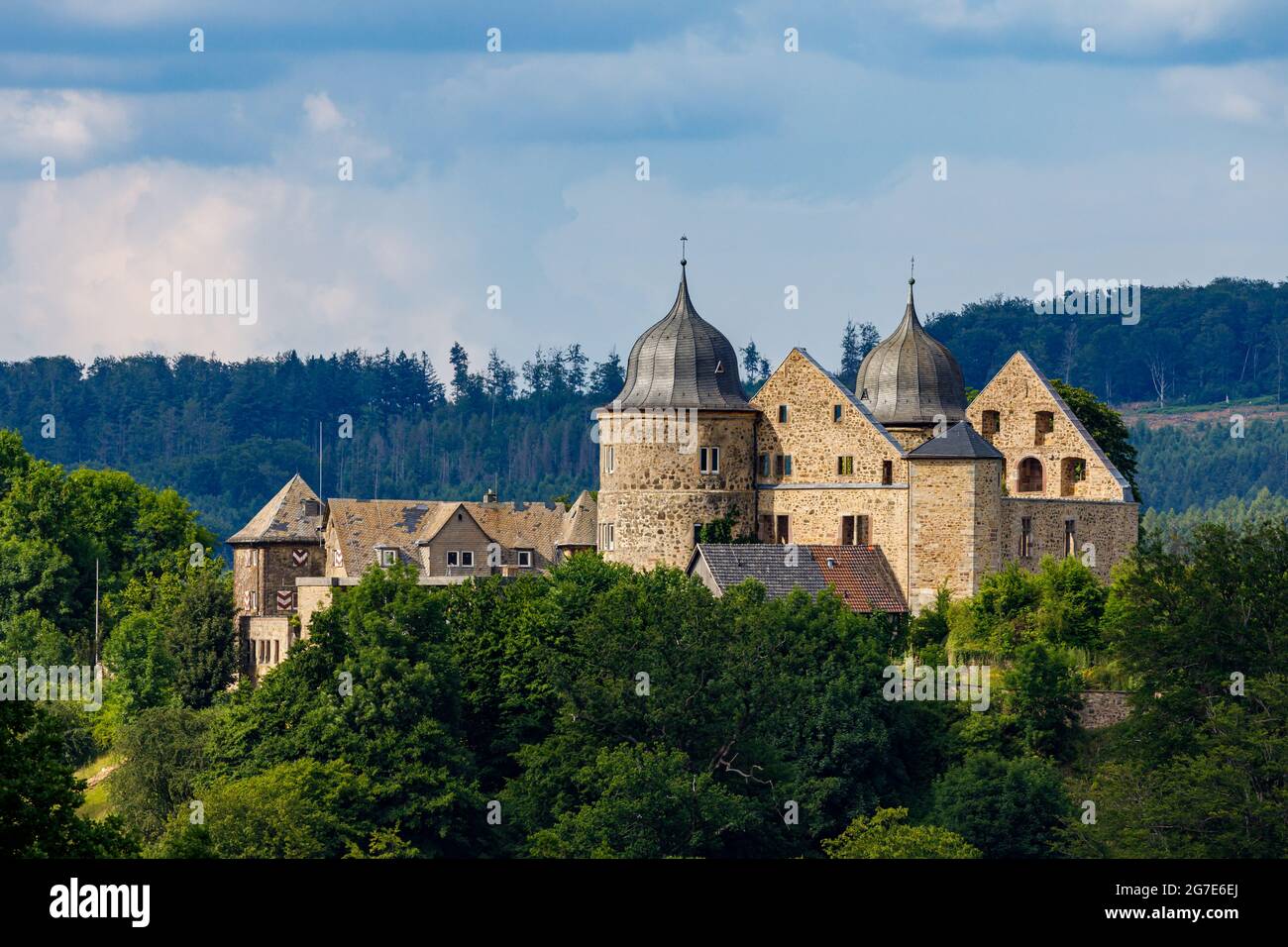 The castle of the sleeping beauty Dornröschen Sababurg at Hofgeismar in Hesse Stock Photo