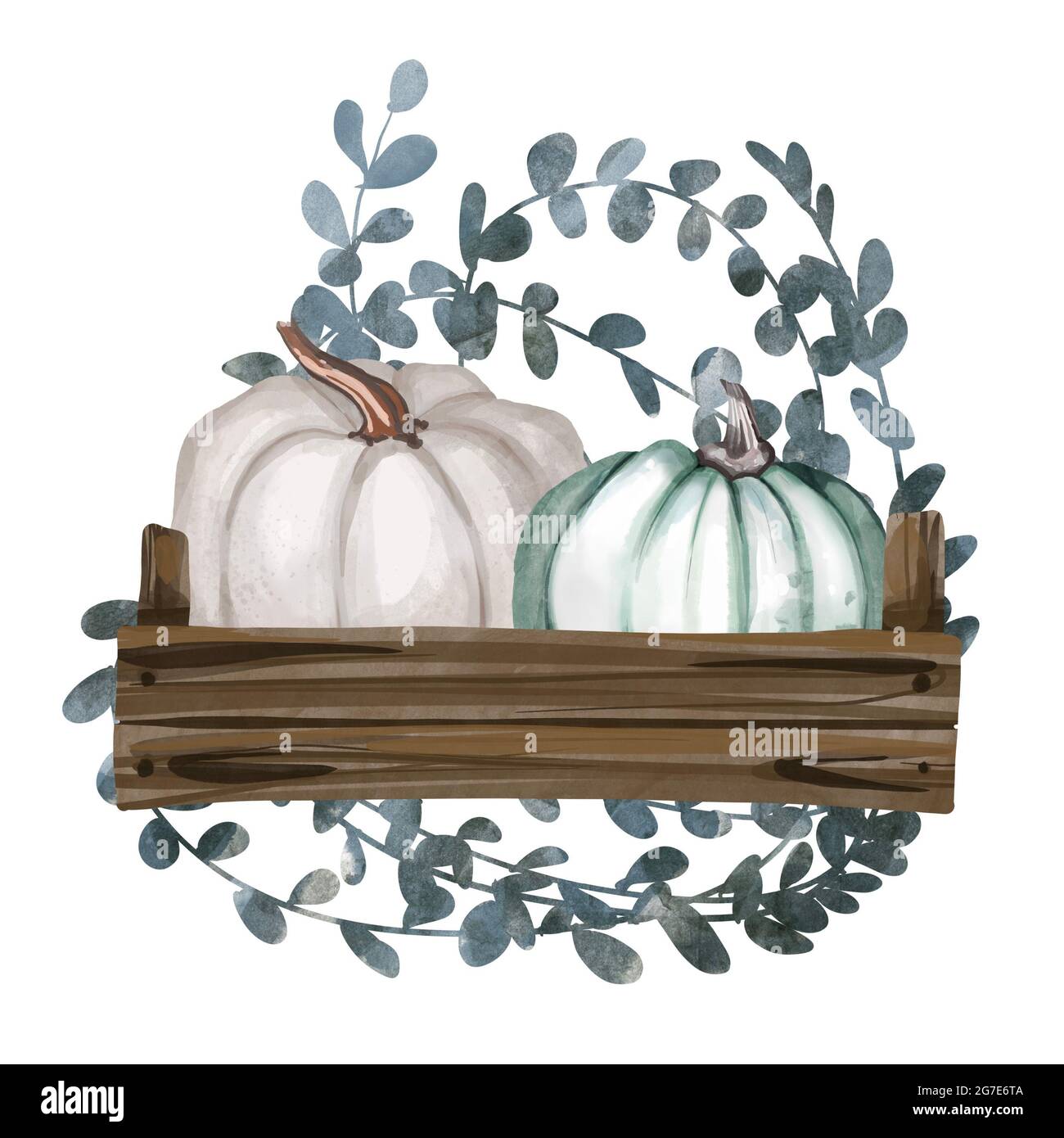 Watercolor composition of colorful pumpkins and autumn leaves ...