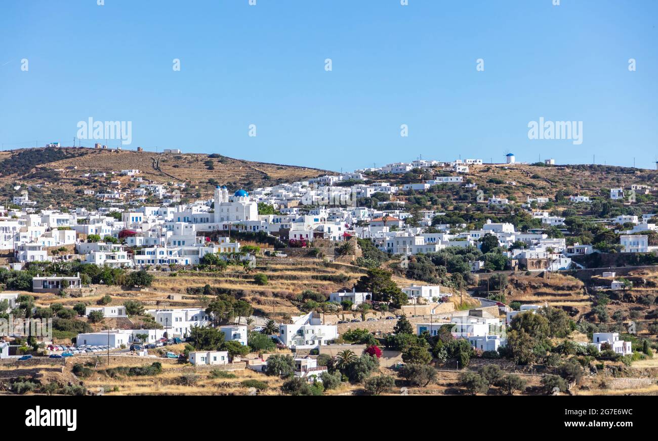 Greece. Sifnos island, Artemonas Chora town aerial drone view. Cyclades ...