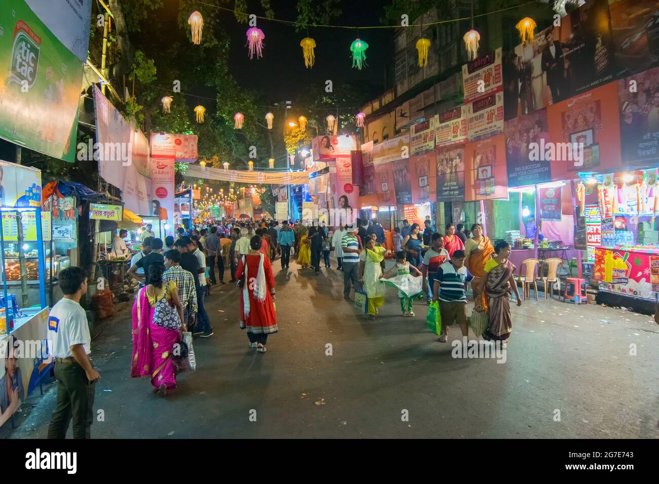 KOLKATA , INDIA OCTOBER 18, 2015 Night image of decorated street of