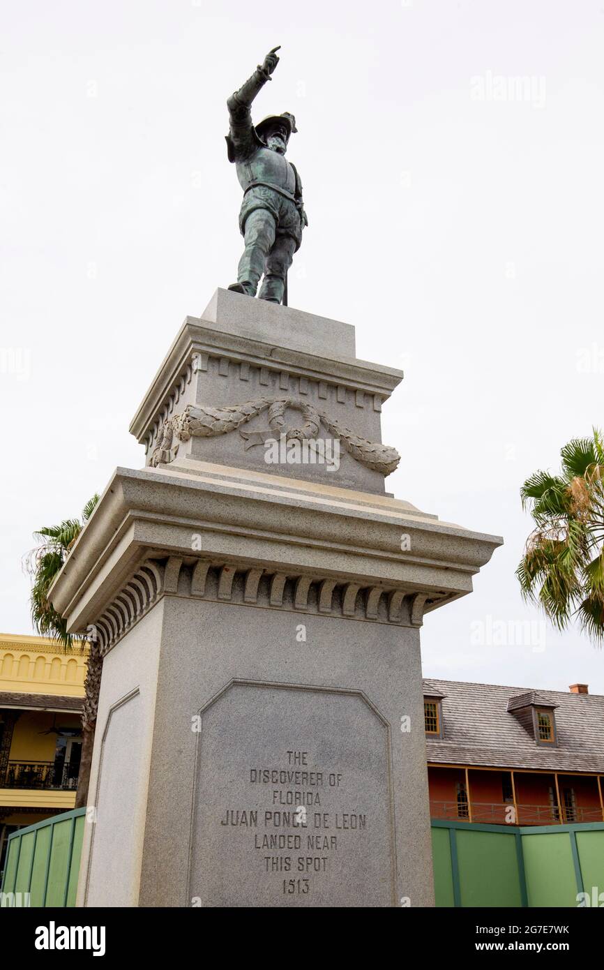 St Augustine Florida  oldest continuously-inhabited settlement in the contiguous United States.Ponce de Leon statue Stock Photo