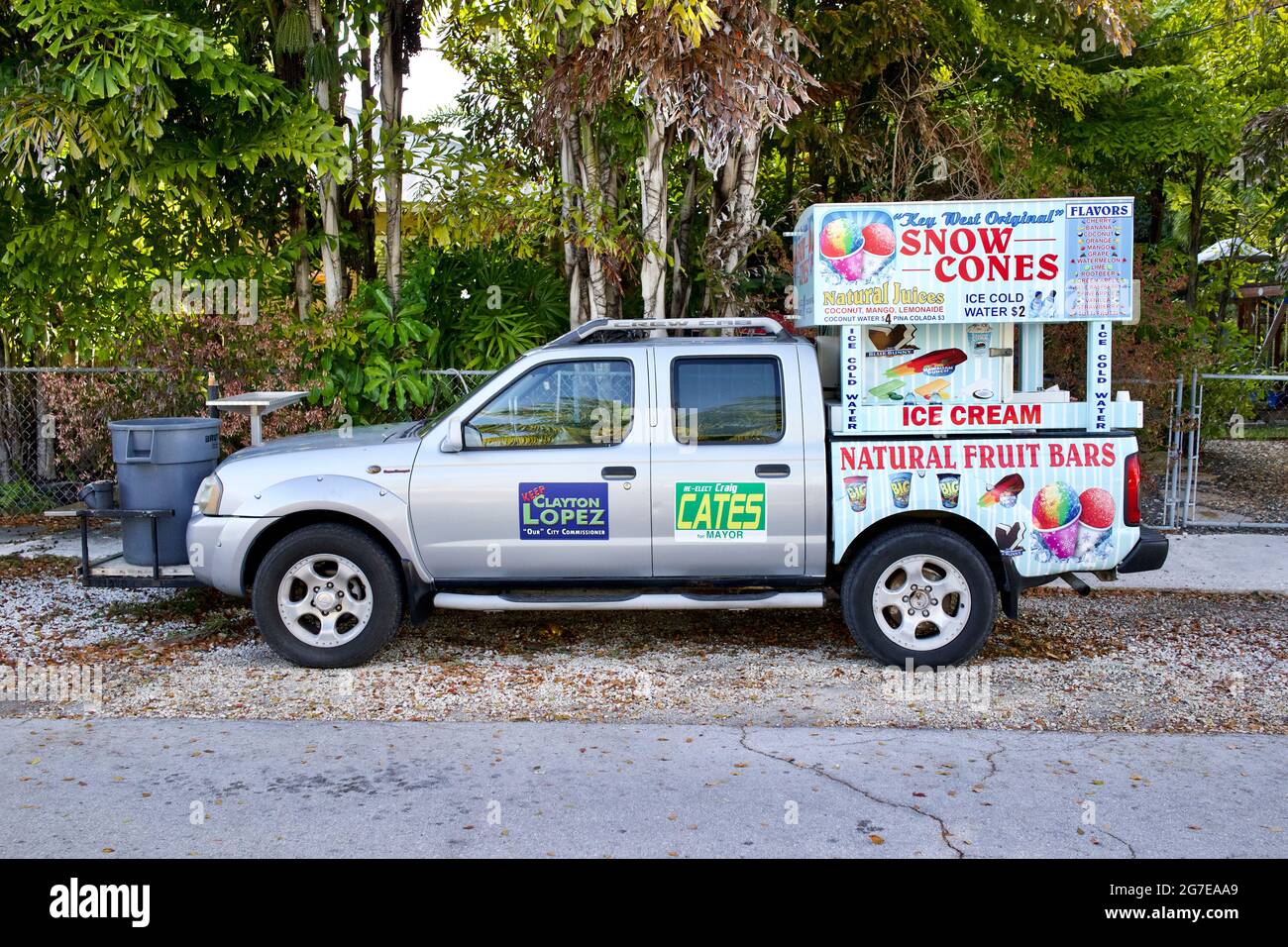 Snow Cone food truck in Key West, Florida, FL USA.  Southern most point in the continental USA.  Island vacation destination. Stock Photo
