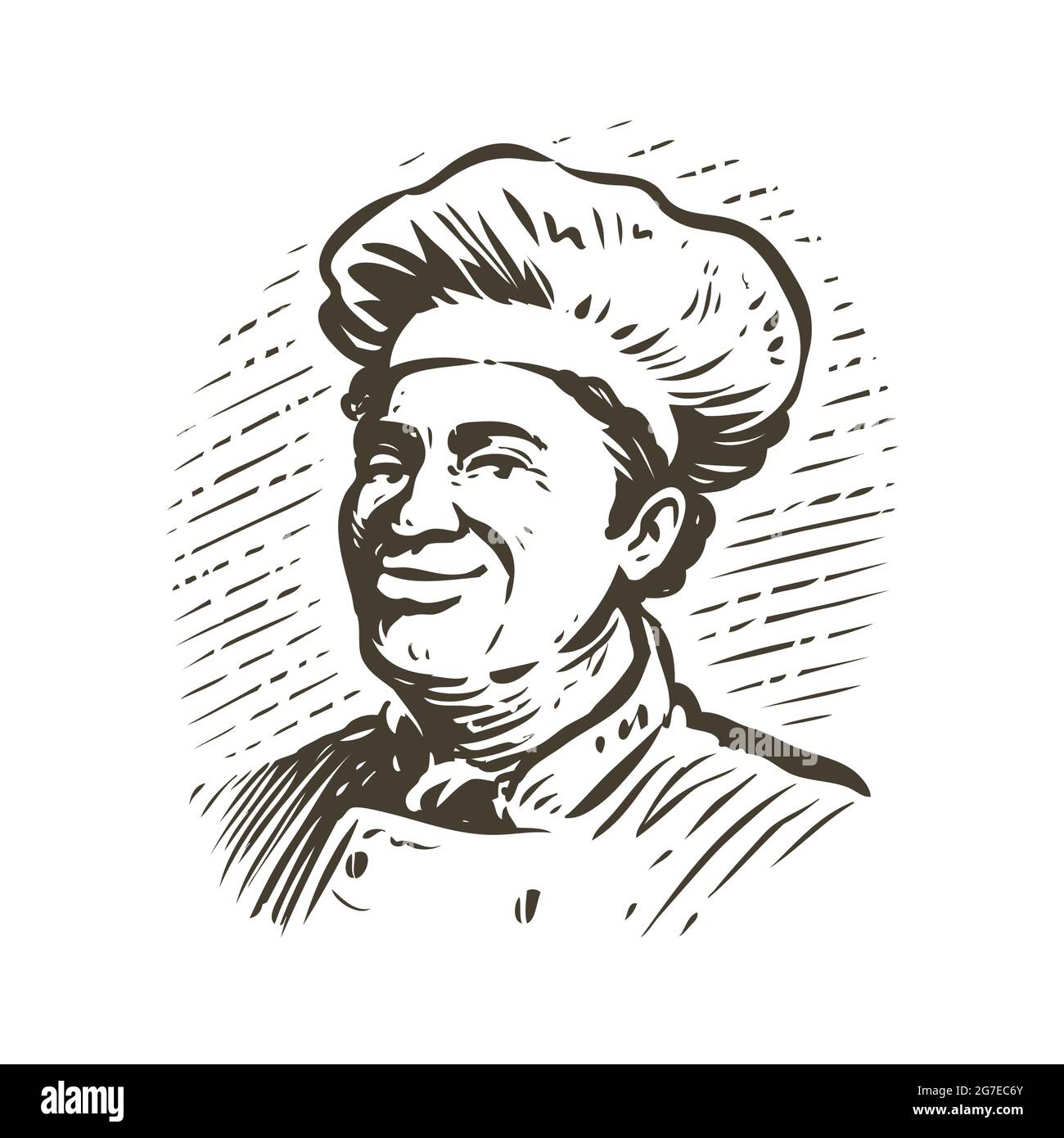 Portrait of chef in hat. Cooking vintage sketch. Illustration for the