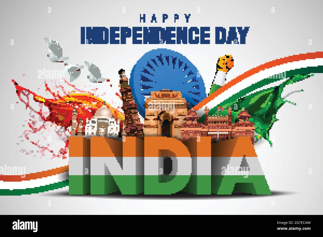 Indian happy Independence Day celebrations with stylish 3d India ...