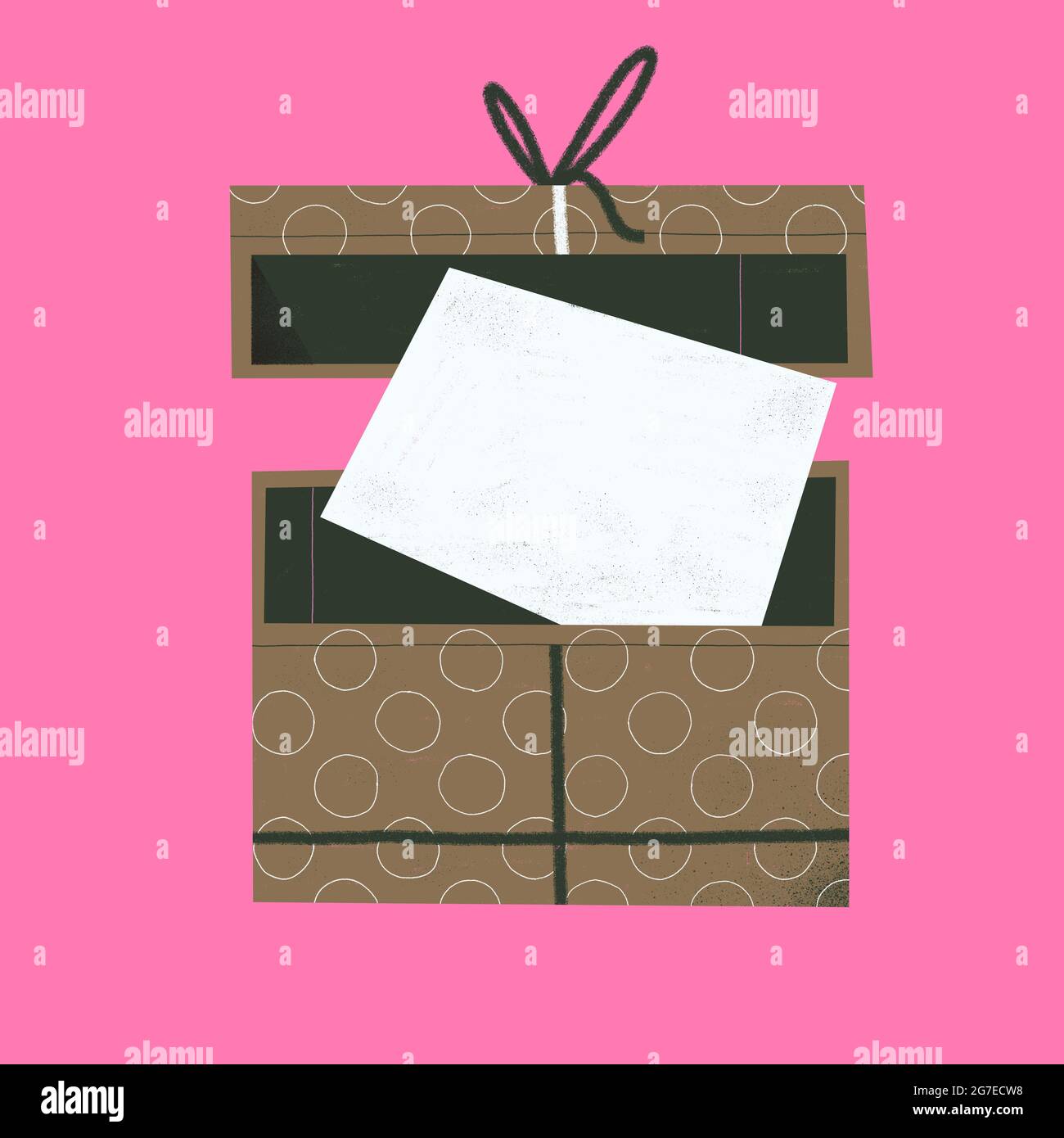 Gift box opened with a piece of paper inside. Banner and advertisement illustration a graphic design resource. Stock Photo