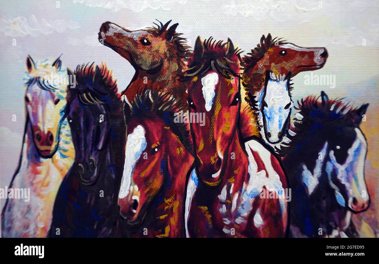 Art painting Fine art Oil color running horse Lucky from Thailand ...